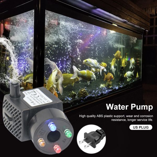 2W Pompe à eau submersible à ultra-indie avec 4 lampes LED Pompe de fontaine d'eau aquarium Filtre de pêche à poisson Pompe à eau LED