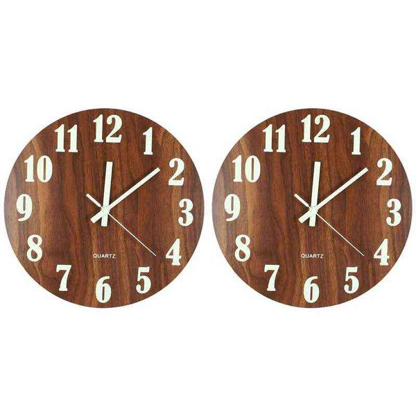 2X 12 pouces veilleuse fonction horloge murale en bois Vintage rustique pays Style toscan pour cuisine bureau horloges H1230