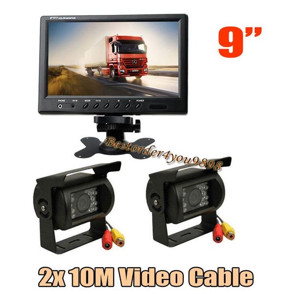 2x 18 LED IR voiture caméra de recul étanche 9 moniteur LCD pour Bus remorque vue arrière Kit2583