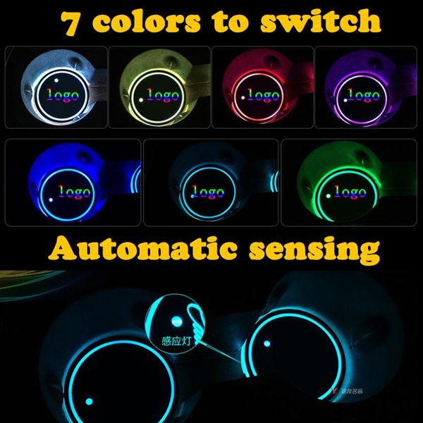 2X voiture dôme LED porte-gobelet automobile intérieur lampe USB multicolore atmosphère lumière porte-boissons tapis anti-dérapant produit Bulb278o