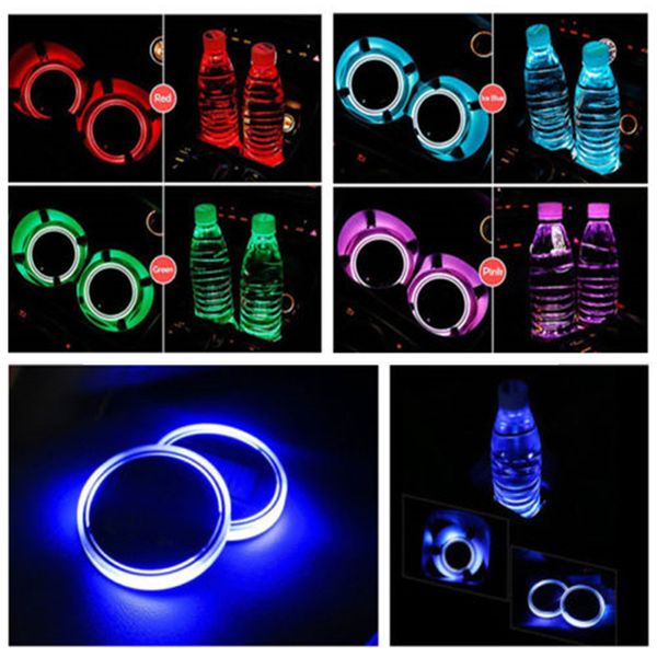 2X portavasos con luz LED para coche, luces de ambiente coloridas USB para Interior automotriz, lámpara, soporte para bebidas, alfombrilla antideslizante, productos para automóviles 242Y