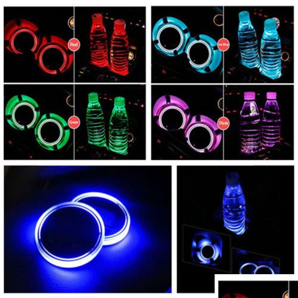 2X luz LED para coche portavasos motivo Interior Usb Colorf luces de ambiente lámpara bebida alfombrilla antideslizante productos Drop Delivery Dhvt2