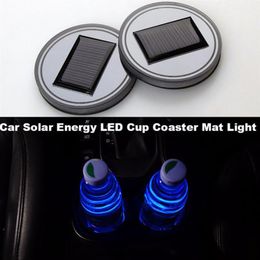 2x Car Solar Bekerhouder Bodem Pad LED Light Cover Trim Sfeer Lamp Lights269s