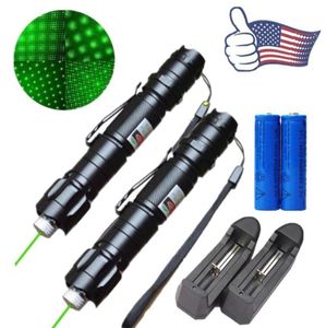 2x High Power Astronamy 10 Mile Green Laser Pen Pointer 5MW 532 nm Cat Toy Militaire Laserpen Aanpassing Focus18650 Batterij C8680214