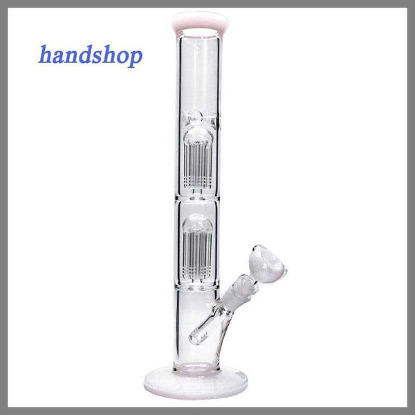 Hookahs 2x-layer 8xarms percolador de vidrio bong Pipa de agua grande con muescas de hielo completa 15.7 diseño recto único,