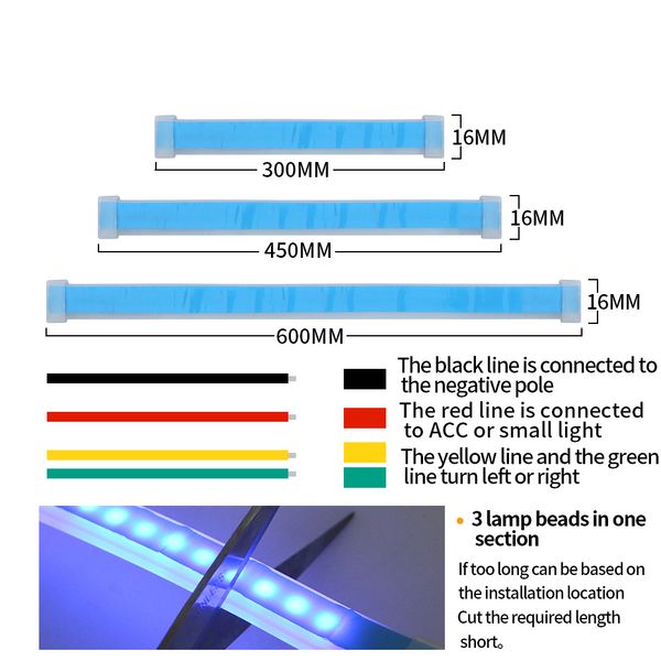 2x LED DRL Car Daytime Light Light Flexible étanche Strip By App Auto Headlights White Turn Signal Yellow Brake Flow