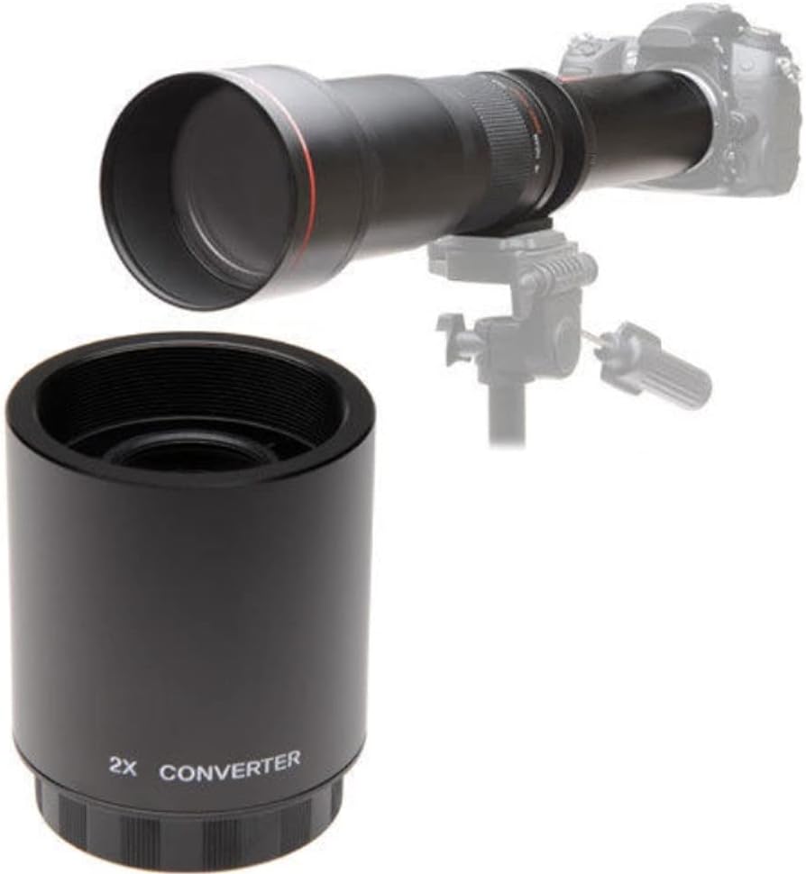 2X Teleconverter Magnification Lens Converter for T Mount 420-800mm 650-1300mm 500mm 800mm 900mm Mirror Telephoto Zoom Lenses SLR Camera Digital Lenses with T Mount