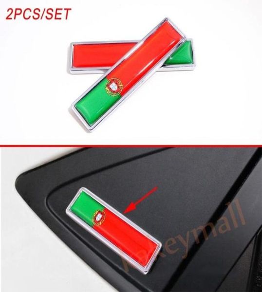 Badge chromé universel pour véhicule de voiture, 2 pièces, accessoires d'emblème de drapeau de la nation du Portugal, autocollant Trim59827423474847