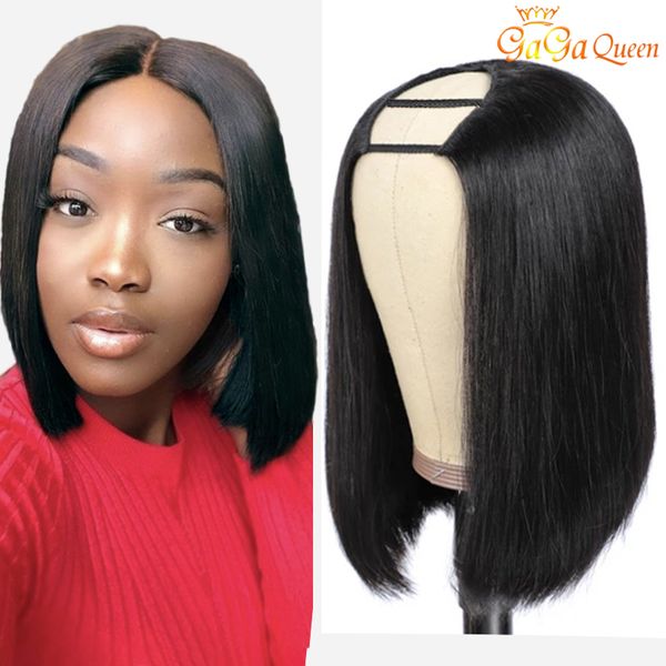 2x4 u pièce droite Bob Human Hair Perruques 150 Densité Full Machine faite courte U Part Bob perruque