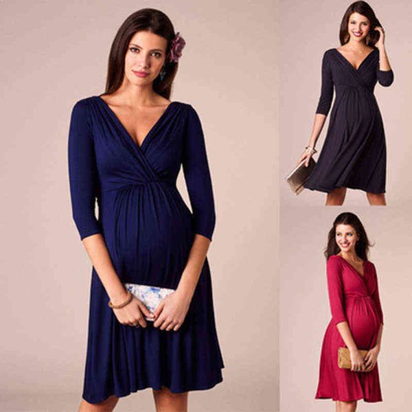 2Xl robes de maternité pour femmes enceintes col en v à manches courtes plissé beaux vêtements grossesse fête robe de soirée G220309