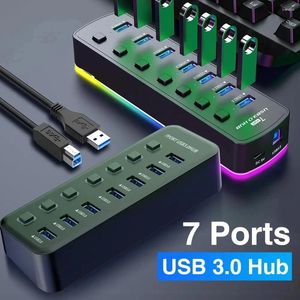 3.0 HUB 4 PORTS 7 USB Data Port Adapter 5GBPS Hoge snelheid Hoge snelheid Individuele aan/uit Switch Splitter Extensie