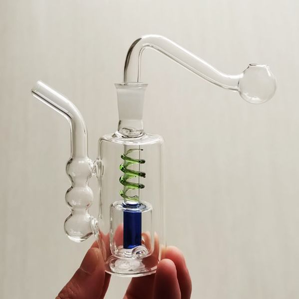 Tubos de vidrio Quemador de aceite Mini burbujeador Bong Pipa de agua para fumar Dab Rig Hookah Set Pequeño y lindo Percolador Bongs con 10 mm Tazón de tabaco transparente macho y manguera de silicona Shisha