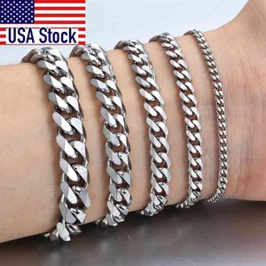 3-11mm Heren Armbanden Rvs Curb Cubaanse Link Chain Zilver Kleur Zwart Goud Armband Mannen Vrouwen sieraden Gift 7-10 