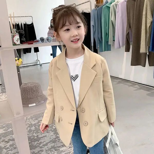Traje para niñas de 3 a 12 años, chaqueta informal lisa con botones, chaqueta de primavera para niños, ropa para niños de estilo coreano 7 8 9 10 11 240119
