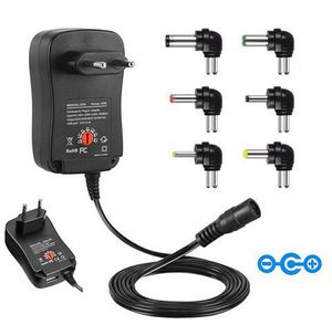 Adaptateur d'alimentation 3-12V 30W 2.1A AC DC Adaptateur chargeur universel avec 6 prises Adaptateur secteur régulé à tension réglable US EU AU UK Prise USB