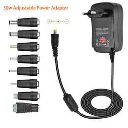 Fuente de alimentación de salida de CC ajustable de 3-12V y 30W, enchufe para UE, EE. UU., Reino Unido, entrada de CA de 100-240V con 8 enchufes de CC, adaptador de cargador LED de Cable de 120cm