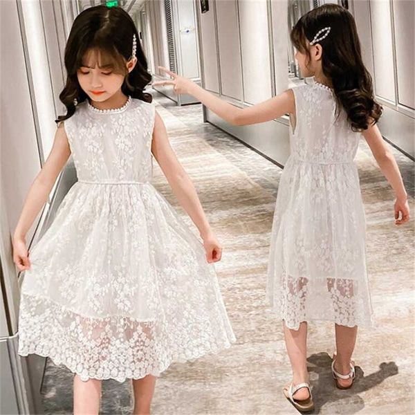 3-12 años adolescentes vestidos para niños para niñas princesa vestido de malla de encaje bordado blanco Q0716