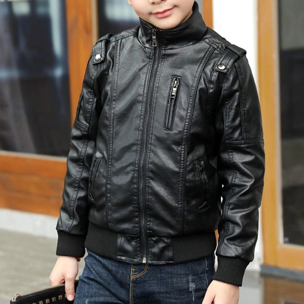 3-12 ans Veste Enfant Garcon Mode Enfants Manteaux Bébé Garçons Manteaux Épais Hiver Moto Veste En Cuir Veste De Mode Cool Garçons 240329