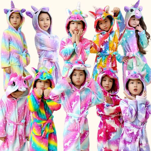 3-12 ans hiver automne vêtements de nuit pour enfants licorne dessin animé robe de bain pour adultes garçons filles Pijamas à capuche enfants peignoirs 240111