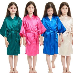 3-13y Fashion Night Satin Silk Bathrobe Teenage Girls Robe Baby Kid Kimono Bath Dwel Robes Zomer Nachtjarig meisje Sleepwear L2405