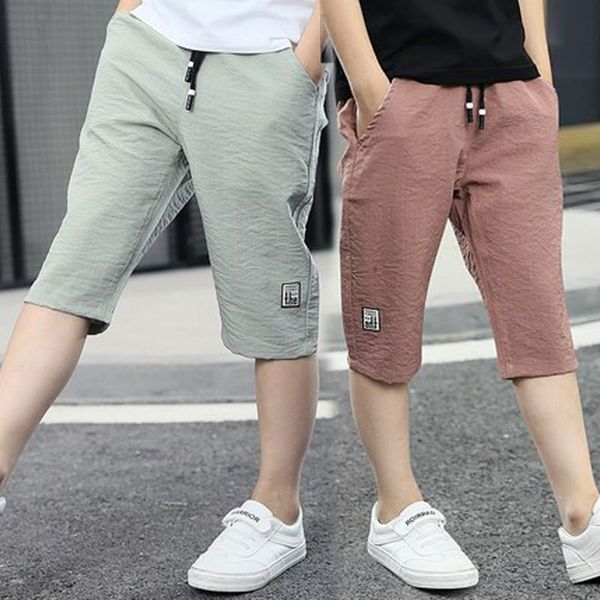 Pantalones para niños de 3 a 13 años, pantalones de verano para niños, pantalones rectos hasta la rodilla, pantalones de algodón de lino para niño, pantalones informales para bebé 20220222 H1