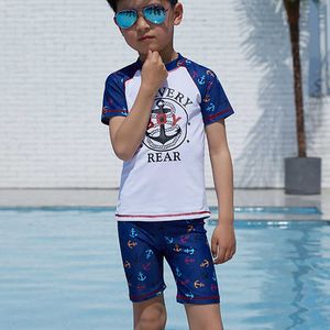 3-15 jaar Boy Badmode 2 stks Zwempak met Cap Korte Mouw Bodysuit Kids Bading Kinderen Badpak Boys Beach Rash Guards