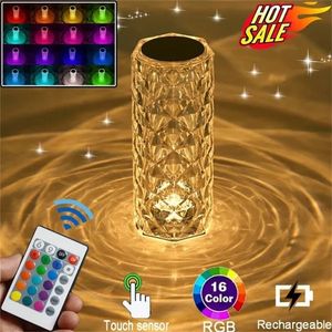 3/16 kleuren LED Crystal tafellamp Rose Light Projector Touch Romantische diamanten sfeer licht USB LED Night Light voor slaapkamer