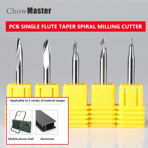 3.175 PCB Singer Flauta Spiral Cutter Carbide CNC Router Bits Una sola flauta herramientas de molino PCB Bits de grabado PCB