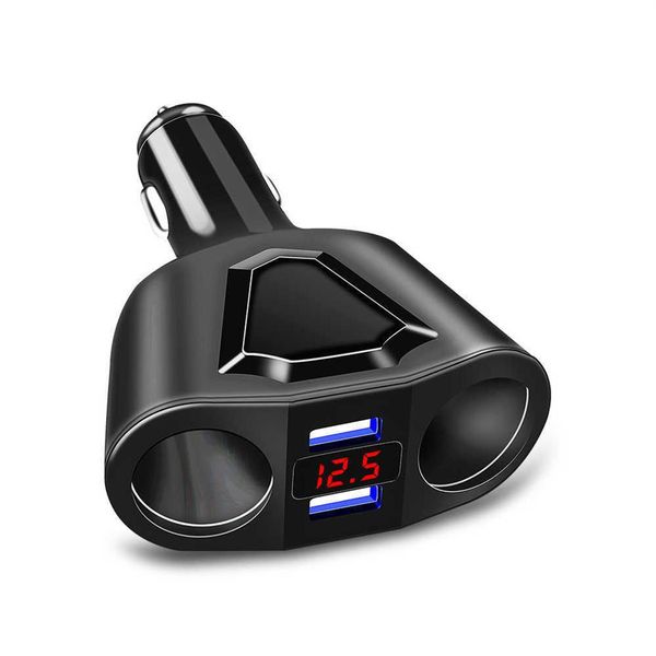 3 1A 120W Cargador de coche USB dual con pantalla de voltaje Encendedor de cigarrillos en un automóvil Adaptador de corriente divisor de enchufe universal 12V-24V Car258J