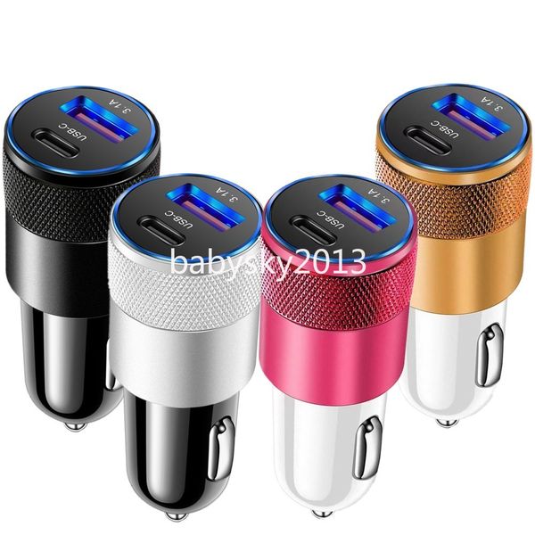 3.1A 15W USB C Cargador de coche USB con PD Adaptador de encendedor de cigarrillos de aleación de aluminio Cargador rápido Cargador automático de coche para iPhone 12 13 14 15 Samsung GPS B1