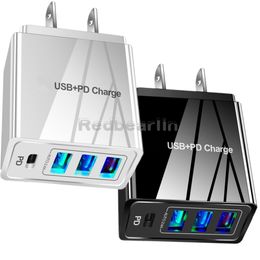 3.1A 4 ports Type C PD USB C chargeur mural EU US AC adaptateurs d'alimentation de voyage à domicile pour Iphone 14 15 Pro Samsung S22 S23 Note 20 Xiaomi Htc Mp3