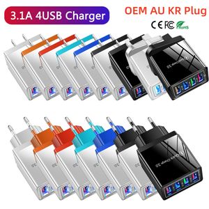 Chargeur rapide USB 3.1A 4 ports Charge rapide prise EU US UK QC 3.0 Charge murale pour iPhone 14 13 12 Samsung Xiaomi chargeur de téléphone portable de voyage adaptateur de charge