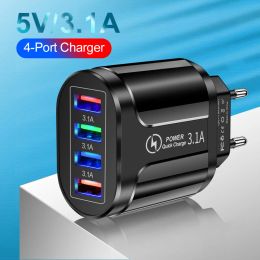 Chargeur de voyage USB 3.1A à 4 Ports, Charge rapide QC 3.0, Charge murale, adaptateur de Charge pour iPhone 13 12 Samsung Xiaomi