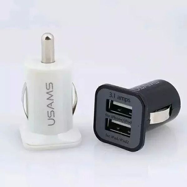 Chargeur de voiture double USB 3.1A, 2 Ports, adaptateur de charge 12-24V, matériau métallique pour téléphone