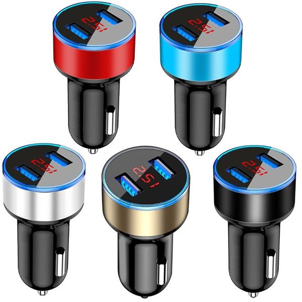 Chargeur de voiture double USB 3.1A, affichage numérique de la tension LED, adaptateur de chargeur de voiture pour Ipad Iphone 15 14 12 13 Samsung S9 S10 S24 S23 HTC téléphone Android PC