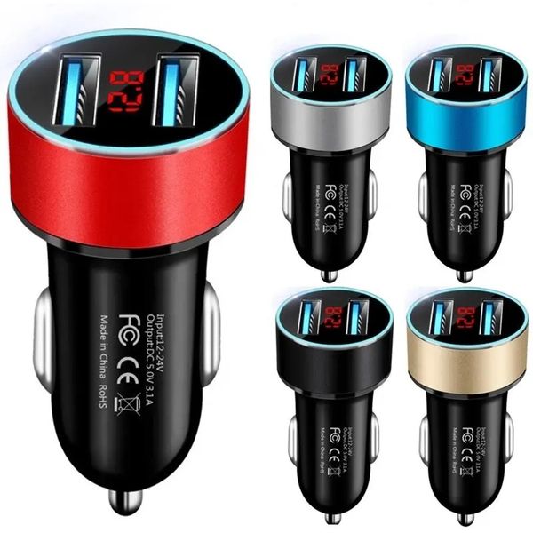 Chargeur de voiture double USB 3.1A avec affichage à LED Chargeurs de voiture de téléphone portable universels pour iPhone 11 Xiaomi Samsung S10 Tablet Adaptateur de charge rapide