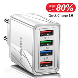 3.1A Fast Power Adapter USB Charger 4USB Ports Adaptive Wall QC3.0 Quick Charging Travel universal EU US Plug for smartphone