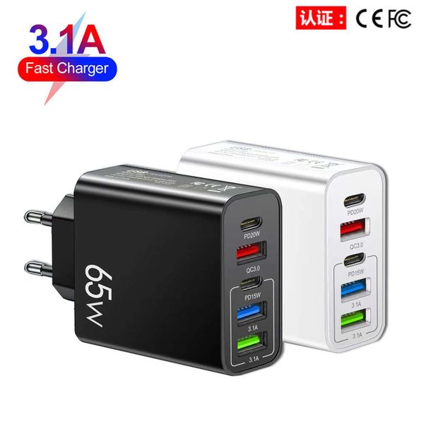 3.1A Standard 65W Chargeur de téléphone mobile rapide Type-C PD + 3 Tête de charge de voyage multiport USB