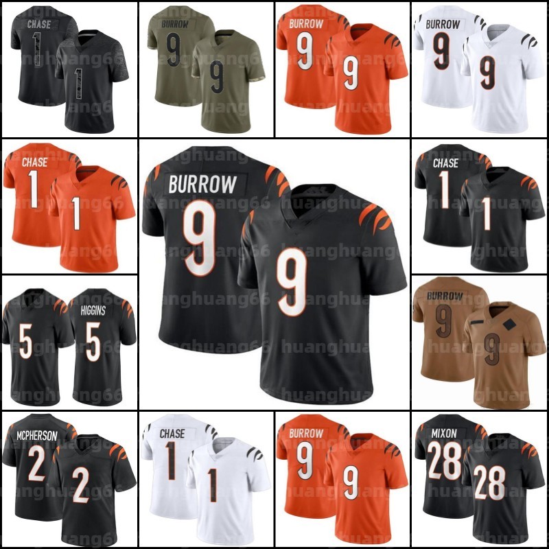 Joe Burrow Football Jersey 1 Ja'marr Chase Tee Higgins Evan McPherson Joe Mixon Sam Hubbard Logan Wilson Trey Hendrickson Myles Murphy Jake Browning Cam Taylor-Britt