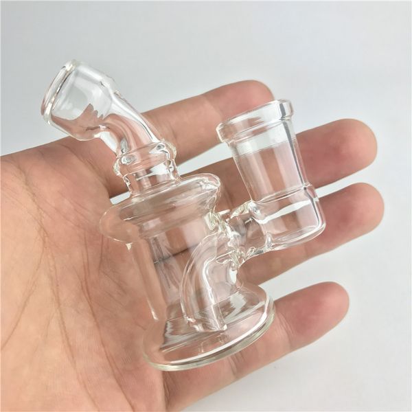Mini Bong Bang en verre de 14 mm avec des bangs émoussés en verre transparent femelle Recycleur épais Heady Mini Bong pour fumer