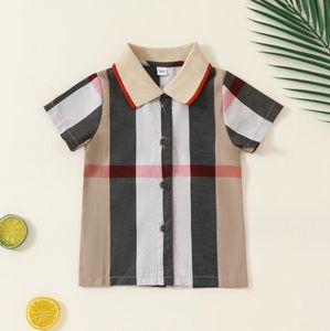 3-24 maanden schattige baby jongens zomer shirt peuter geruite shirts baby shirt met korte mouwen pasgeboren kleding kinderkleding