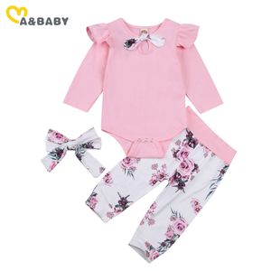 3-24M printemps automne né infantile bébé filles vêtements ensemble arc barboteuse fleur pantalon tenues costumes 210515