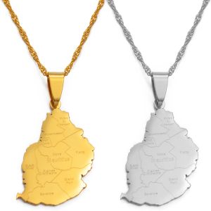 Colliers avec pendentif avec nom de ville et carte de maurice, 3.2cm, pour femmes et filles, or jaune 14k, bijoux africains de maurice
