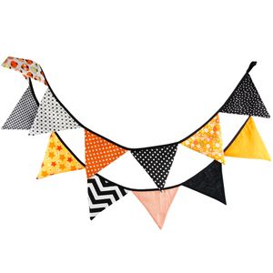 3.2m van 12 Vlaggen Katoen Banners Persoonlijkheid Wedding Bunting Decor Halloween Zwart Oranje Vintage Party Baby Shower Garland Decoratie