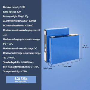 3.2V 50AH 52AH LIFEPO4 baterías recargables Celda nueva original para almacenamiento de energía solar DIY 12V 24V 48V 50AH Batería de batería