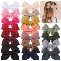 3.3 "épingles à cheveux en tissu de coton solide nœud de cheveux de fille pinces à cheveux perle bébé filles Plaid Barrettes accessoires de cheveux