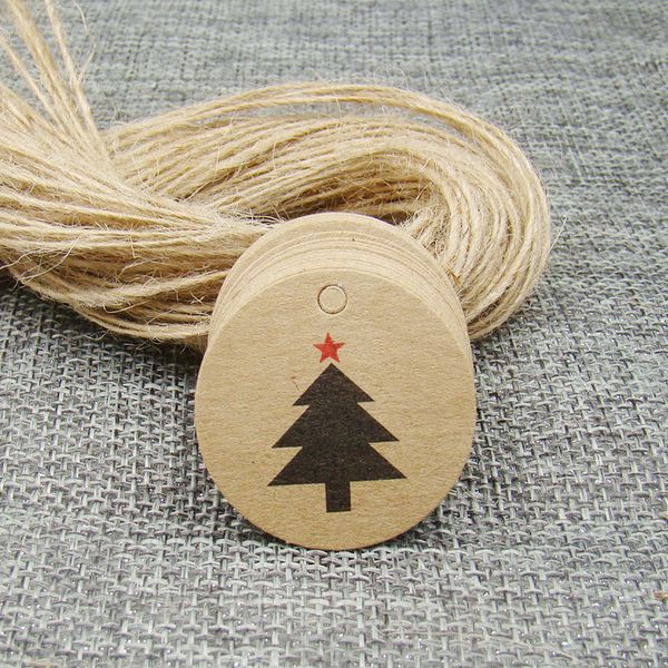 3*3 cm ronde vorm kraft kerstboom gift tag 500 stks + 500 string voor kerst gunsten/baby speelgoed display pakket