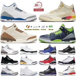 3 3s Chaussures de basket-ball pour hommes Hugo Fear UNC Palomino Pine Green True Blue Fire Red Black Cat Lucky Green Off Nior Pure White Hommes Femmes Baskets de sport 36-47