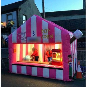 3.3x2.1 / 4.4x2.8m Roze witte opblaasbare concessietent Aangepaste buitenevenementen Luchtgeblazen suikerspincabine carnaval ijshuis voor promotie en reclame