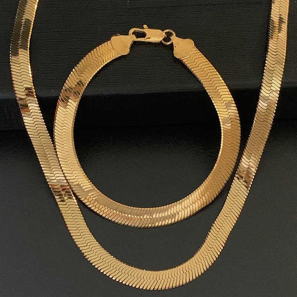 3 4 5 7 mm de ancho collar de espiga plana para hombres gargantillas de cadena de hueso de serpiente 18 k lleno de oro Vintage Miami Jewelry249D